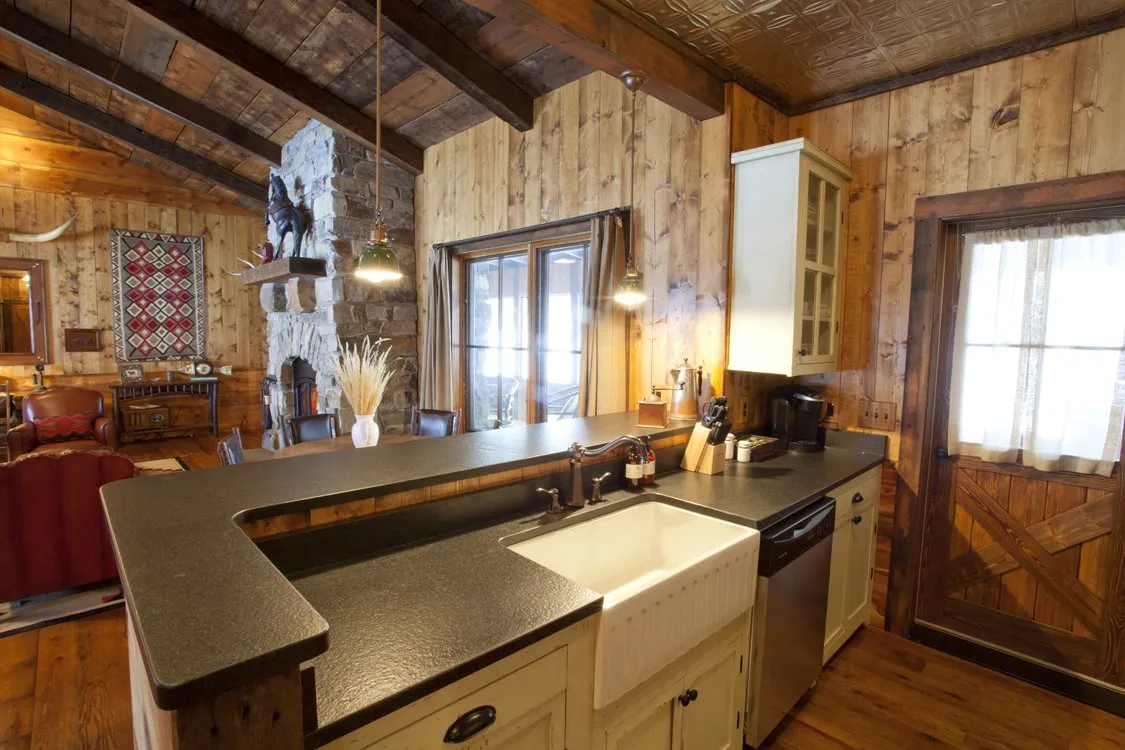 A cabin kitchen area