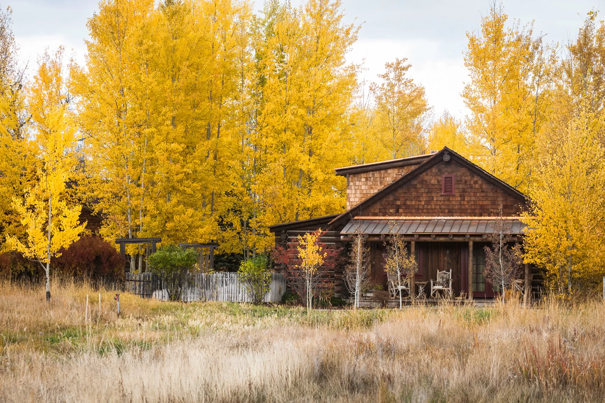 Cabin surrounded by trees in the Autumn