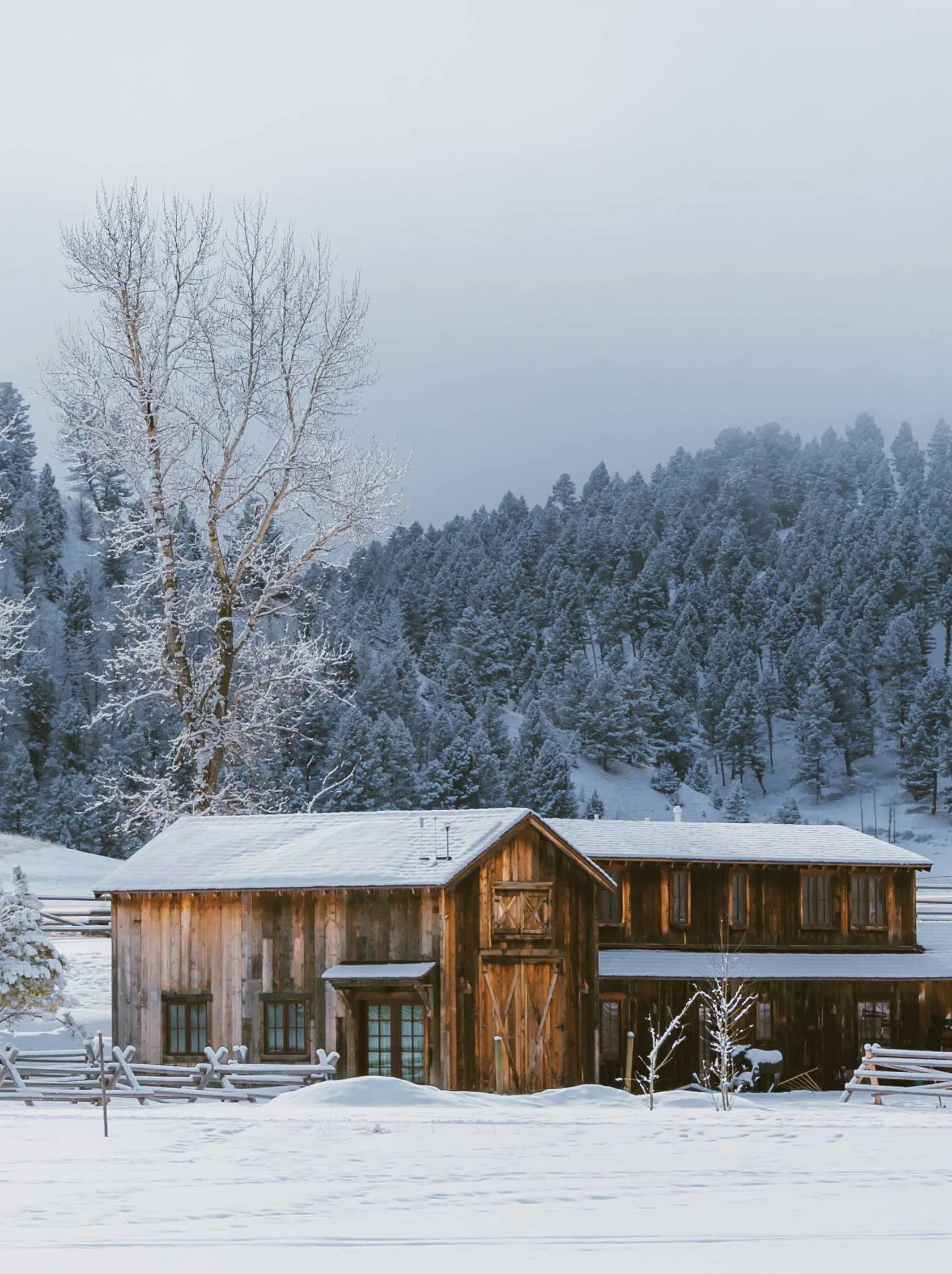 Barn in winter landscape