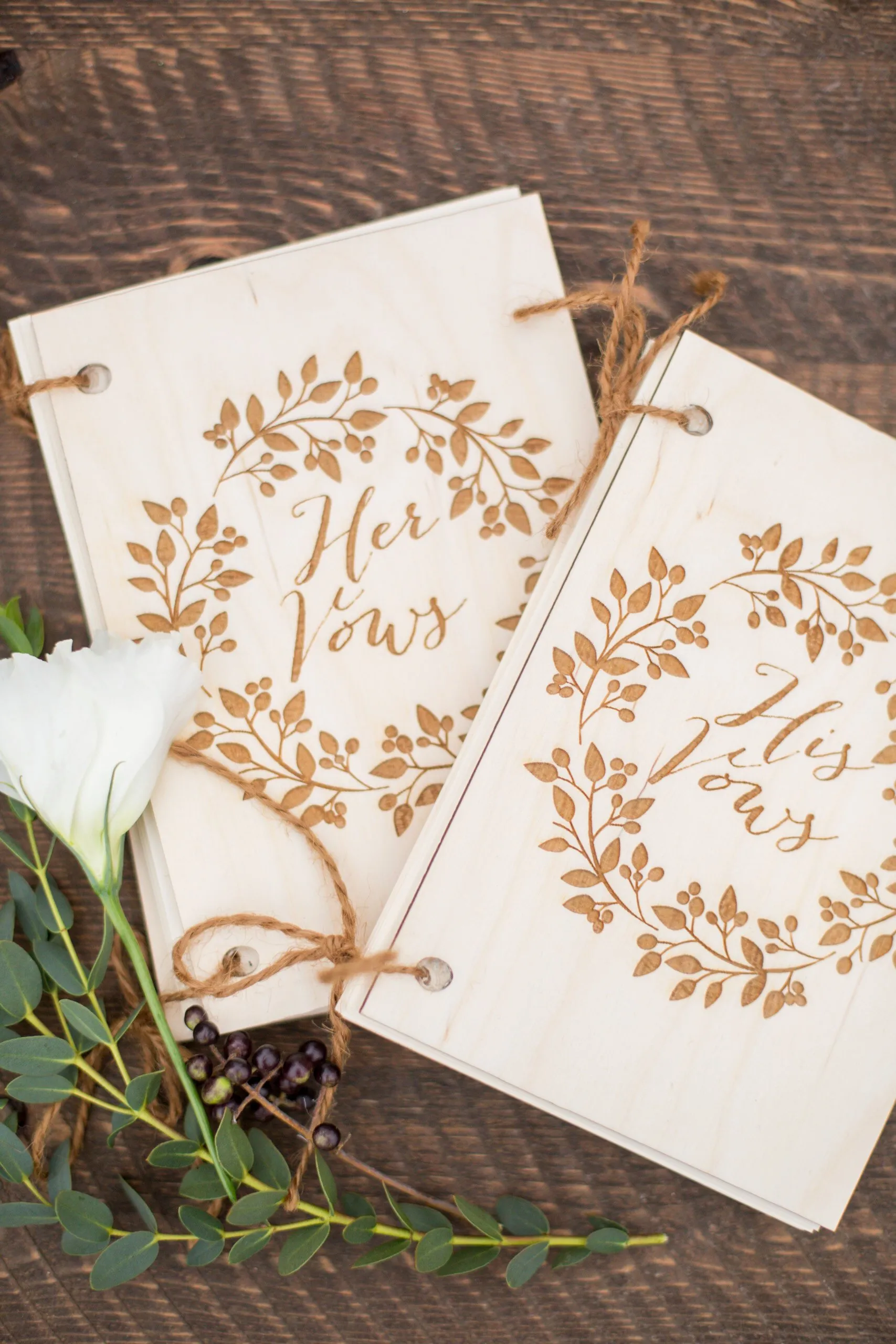 Close up of his and her vow books