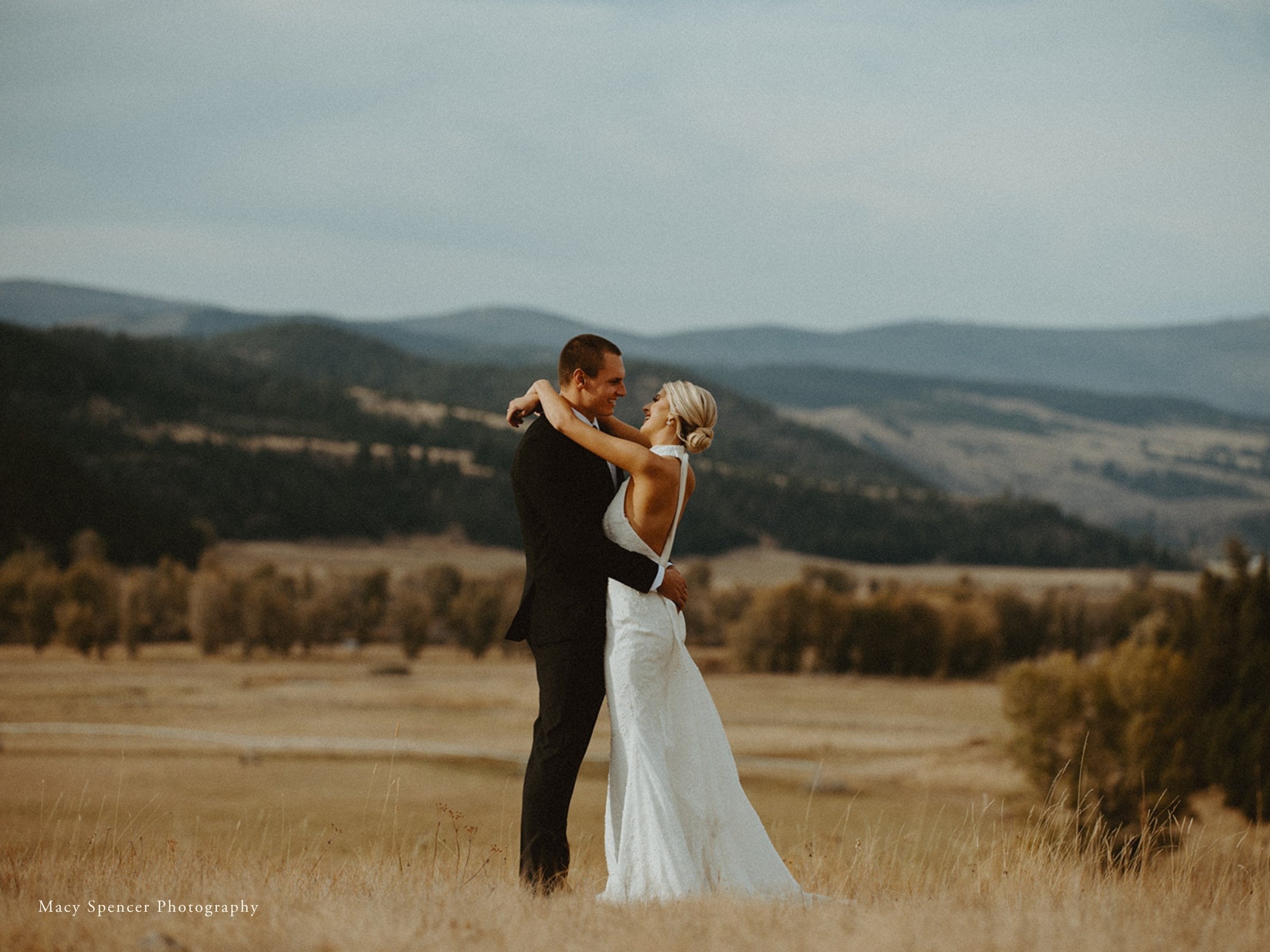 Wedding couple on mountaintop in Montana